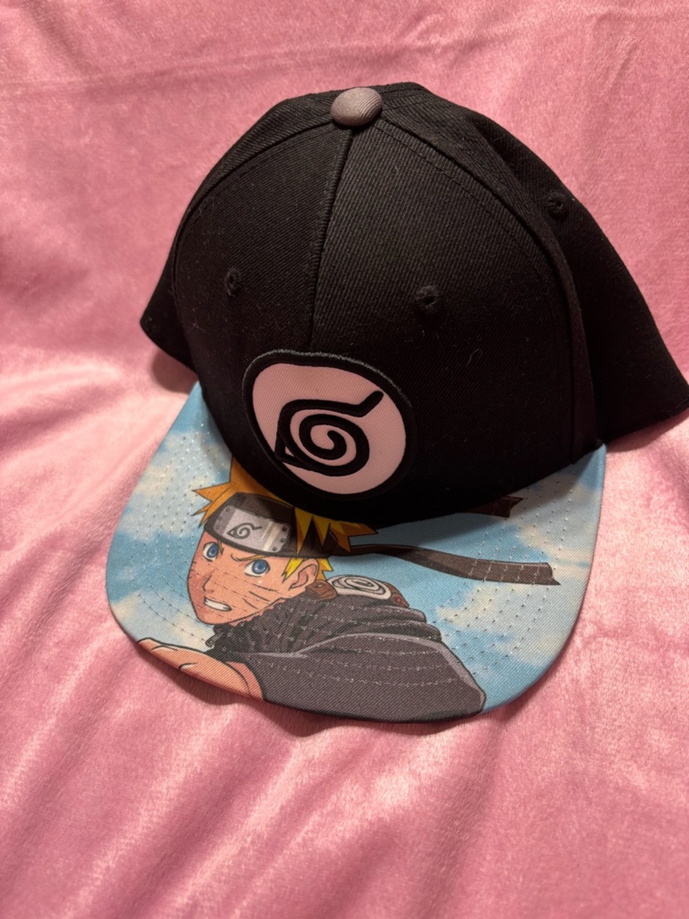 Black Naruto Snapback Hat with Graphic Brim NWOT